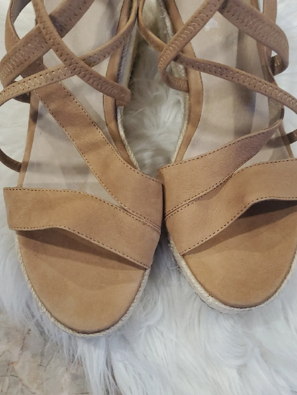 Nwot Eileen Fisher Tan Suede Crisscross Espadrille Wedges